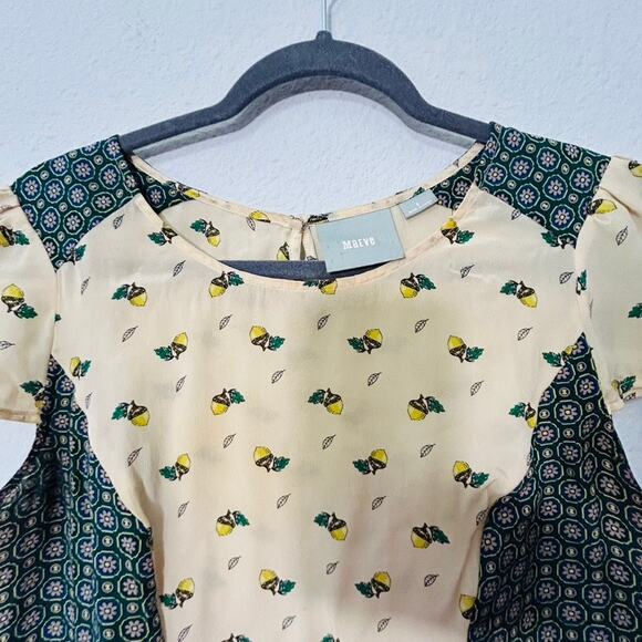 Anthropologie Maeve Fluttered Oak Silk Blouse Top Colorblock Ruffle Hem Sz 8 Md - Picture 8 of 12